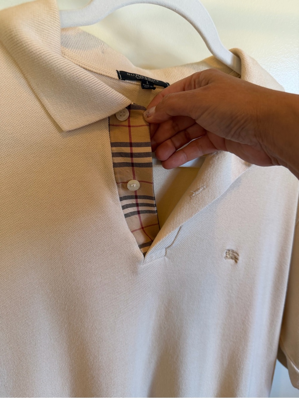 Burberry Beige Polo with Signature Check Placket - Picture 5 of 7